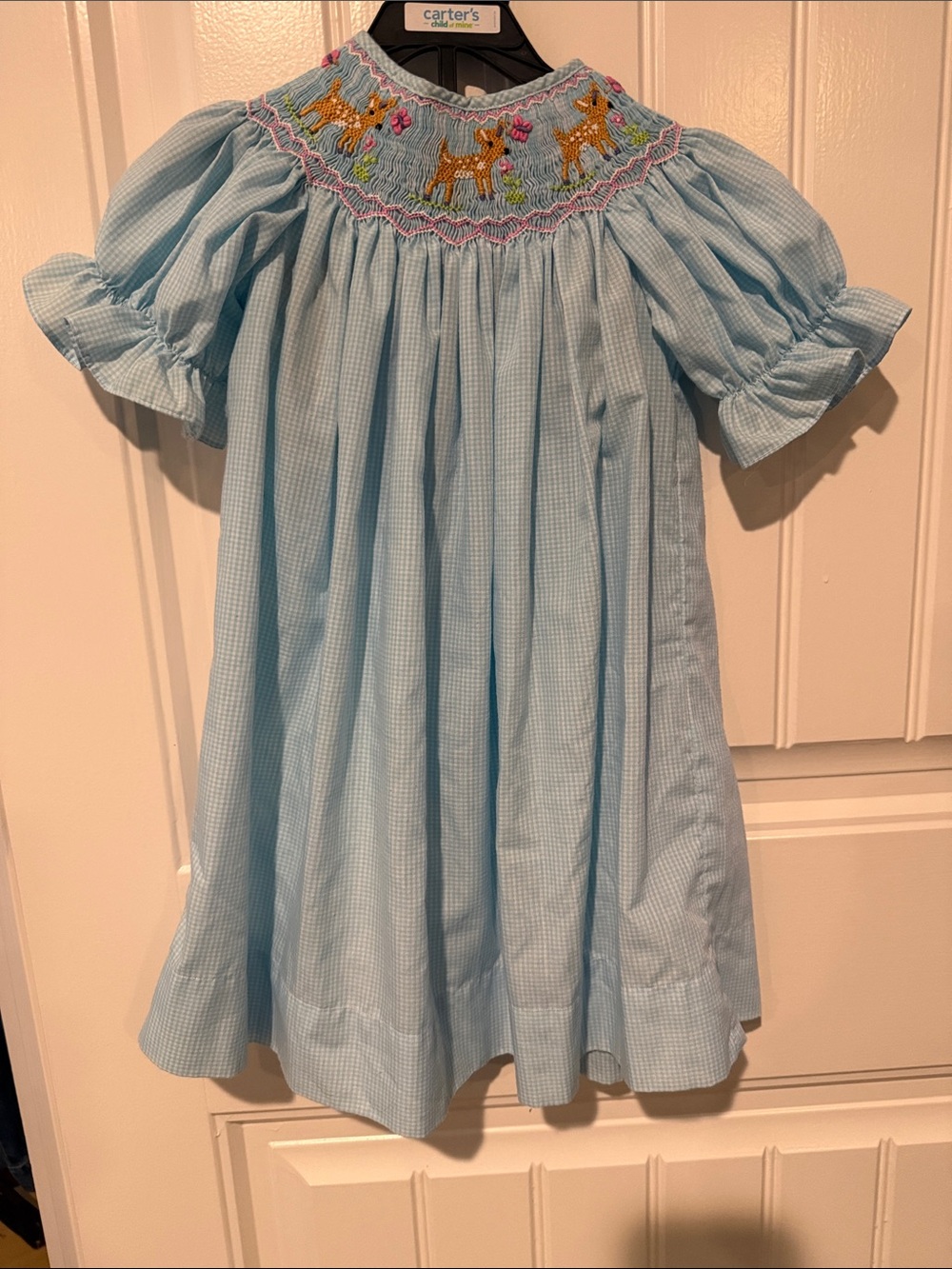 Carter's Baby Blue Smocked Deer Party Dress